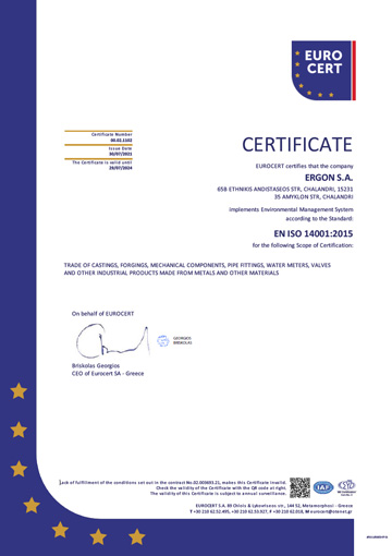 The company is ISO 14001:2015 certified